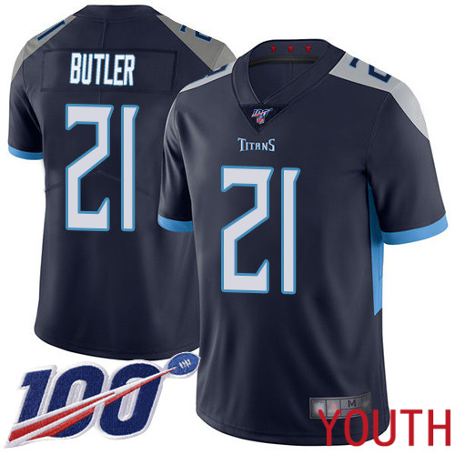 Tennessee Titans Limited Navy Blue Youth Malcolm Butler Home Jersey NFL Football 21 100th Season Vapor Untouchable